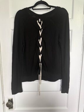 Monrow Black Long-Sleeve Sweatshirt with Contrast Lace-Up Back Balletcore XS